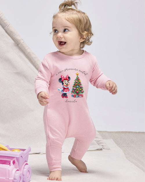 Babygrow primeiro Natal bebé Minnie personalizado - Presente recém-nascido Disney