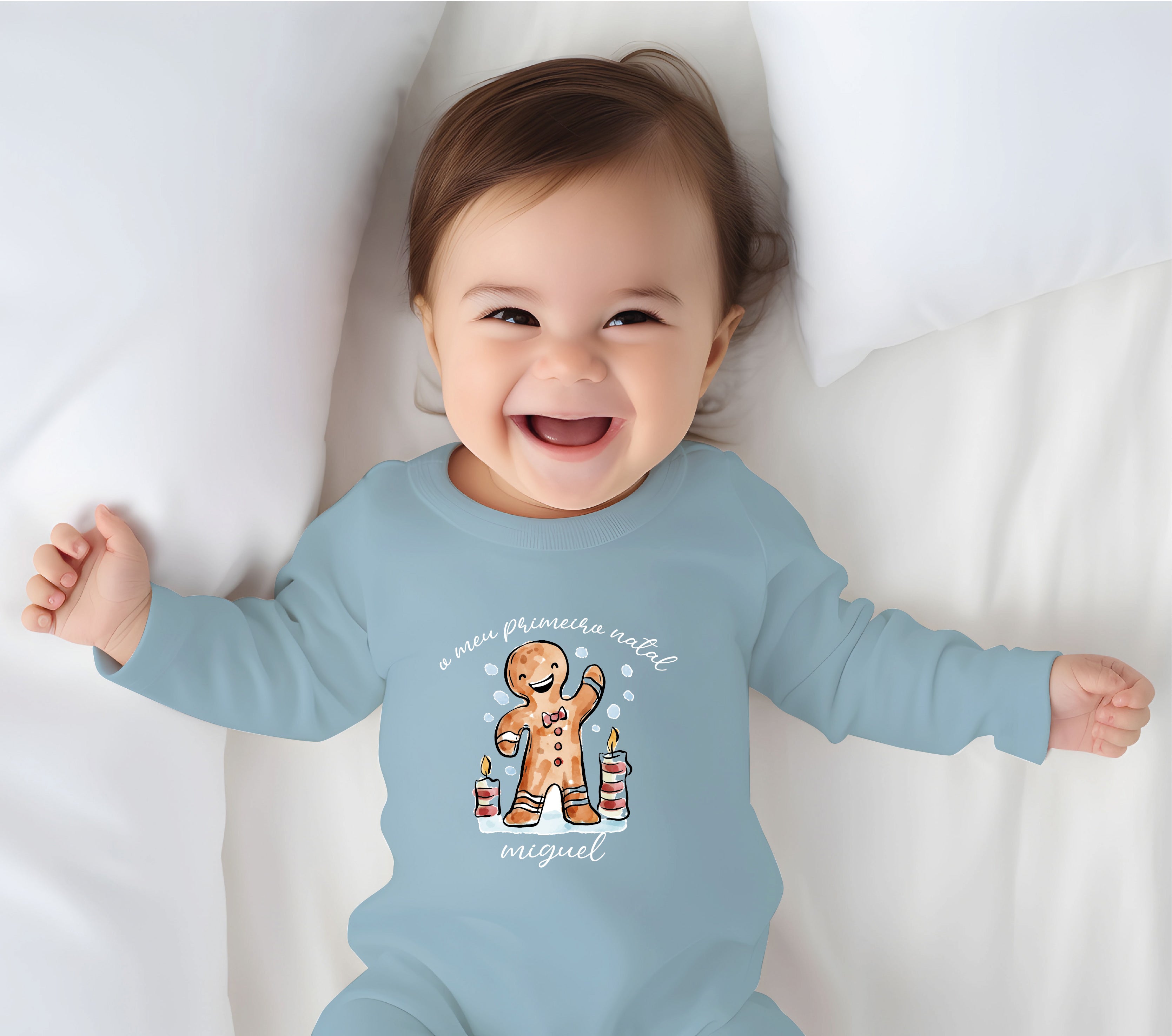 Babygrow primeiro Natal bebé biscoito gengibre personalizado - Design festivo adorável