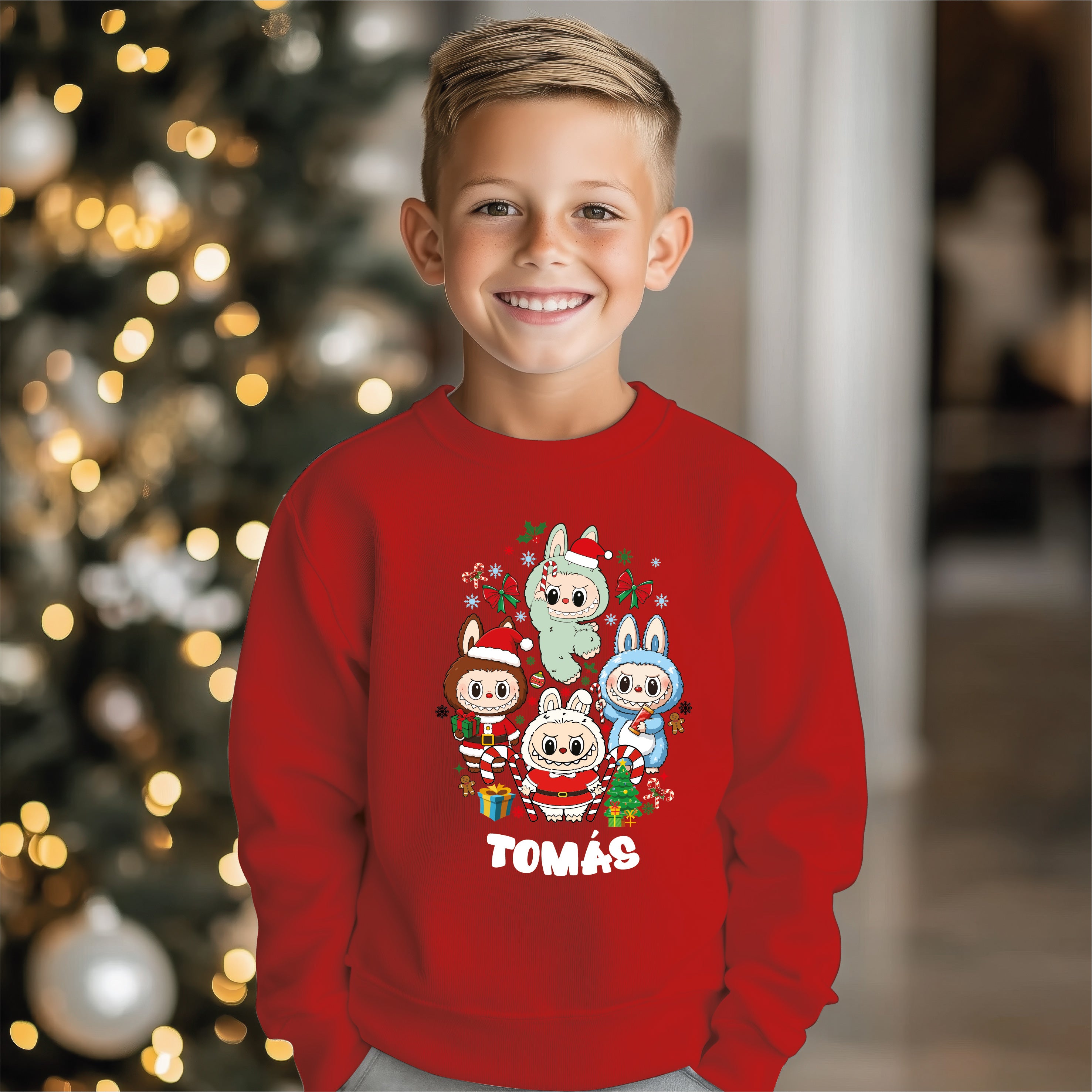 Camisola Natal Labubu vermelha personalizada - Presente Natal original