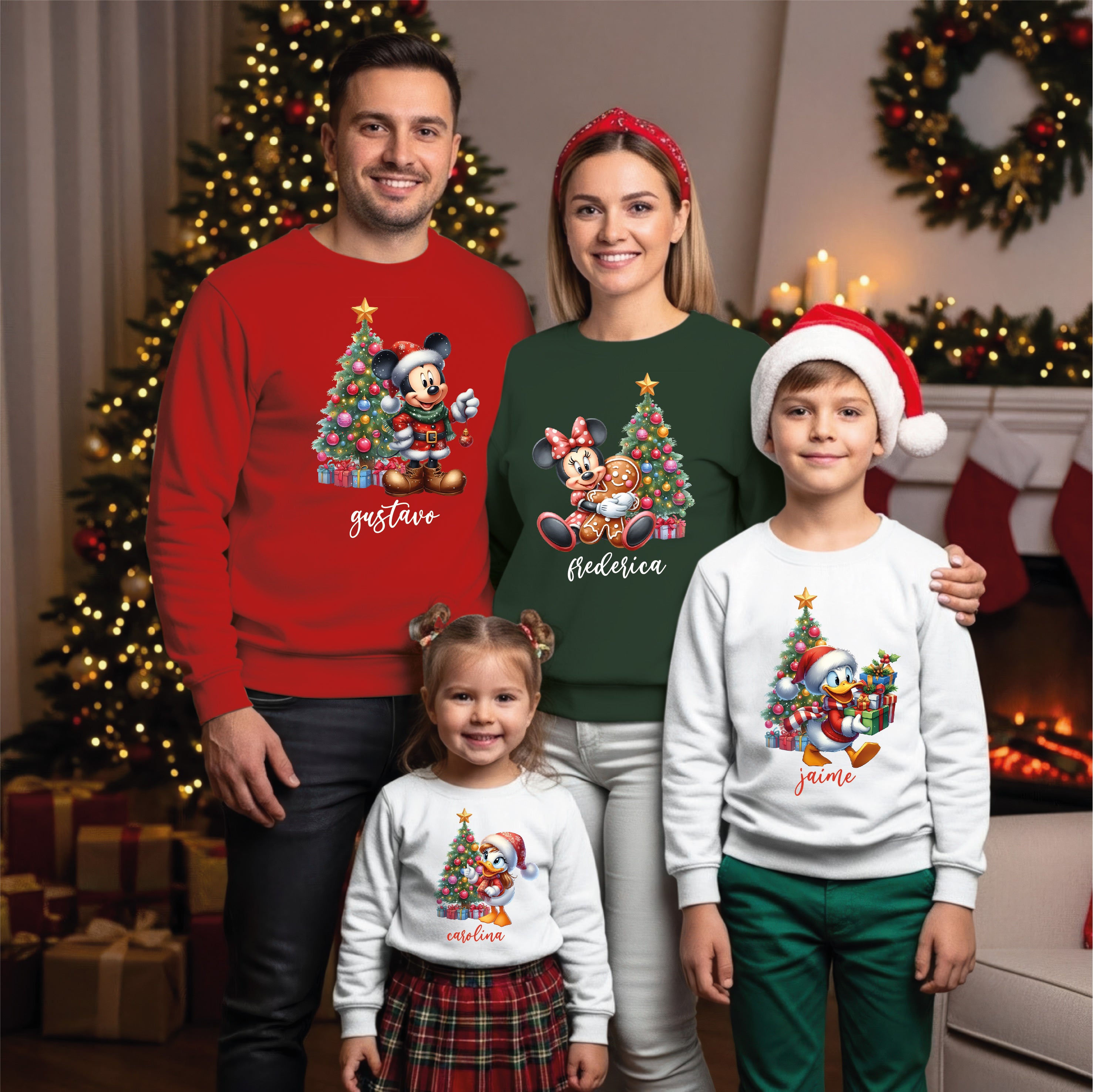 Camisola Natal família Mickey Minnie Donald Margarida personalizada - Disney completo