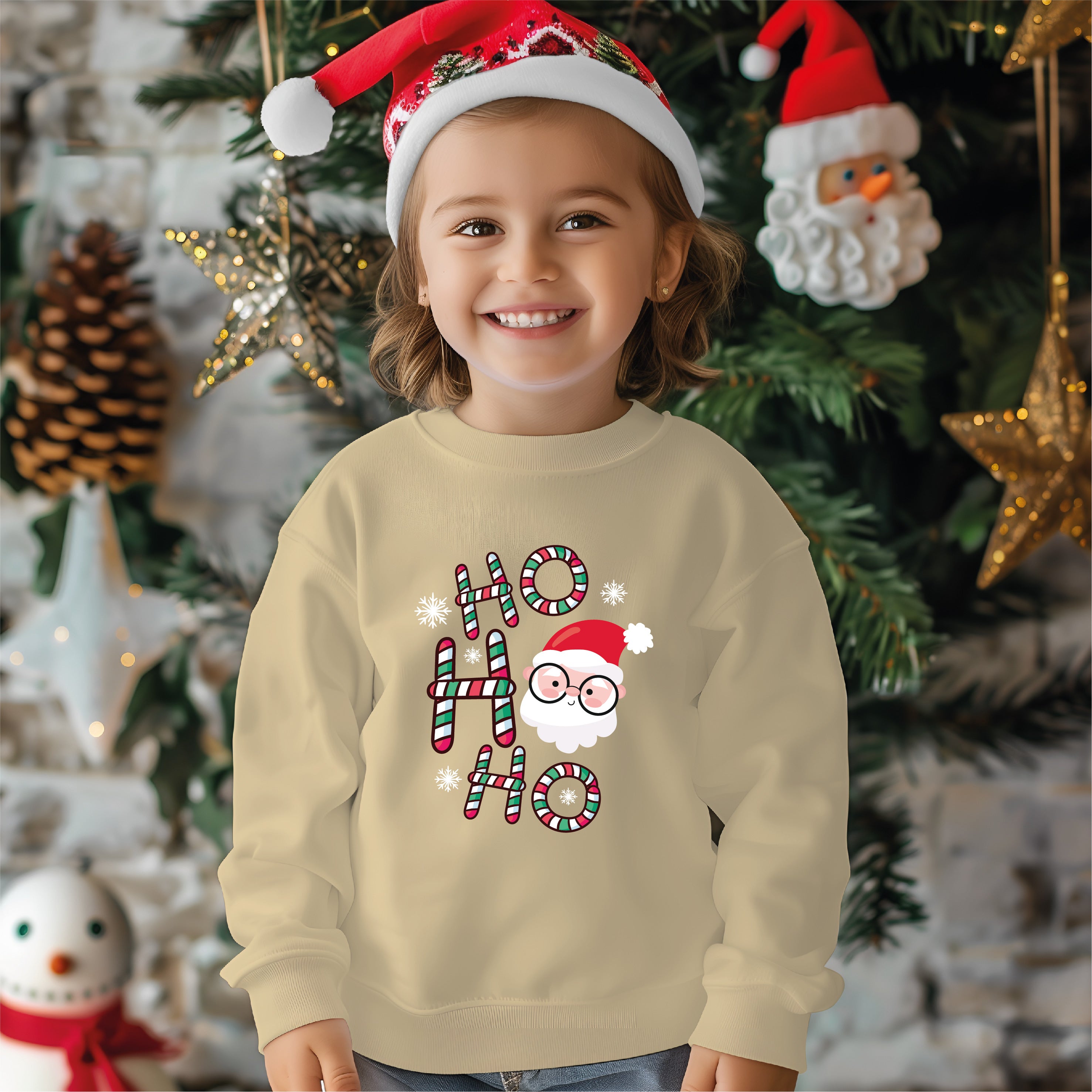 Camisola Natal Pai Natal HoHoHo personalizada bege - Clássico festivo - D-Arte
