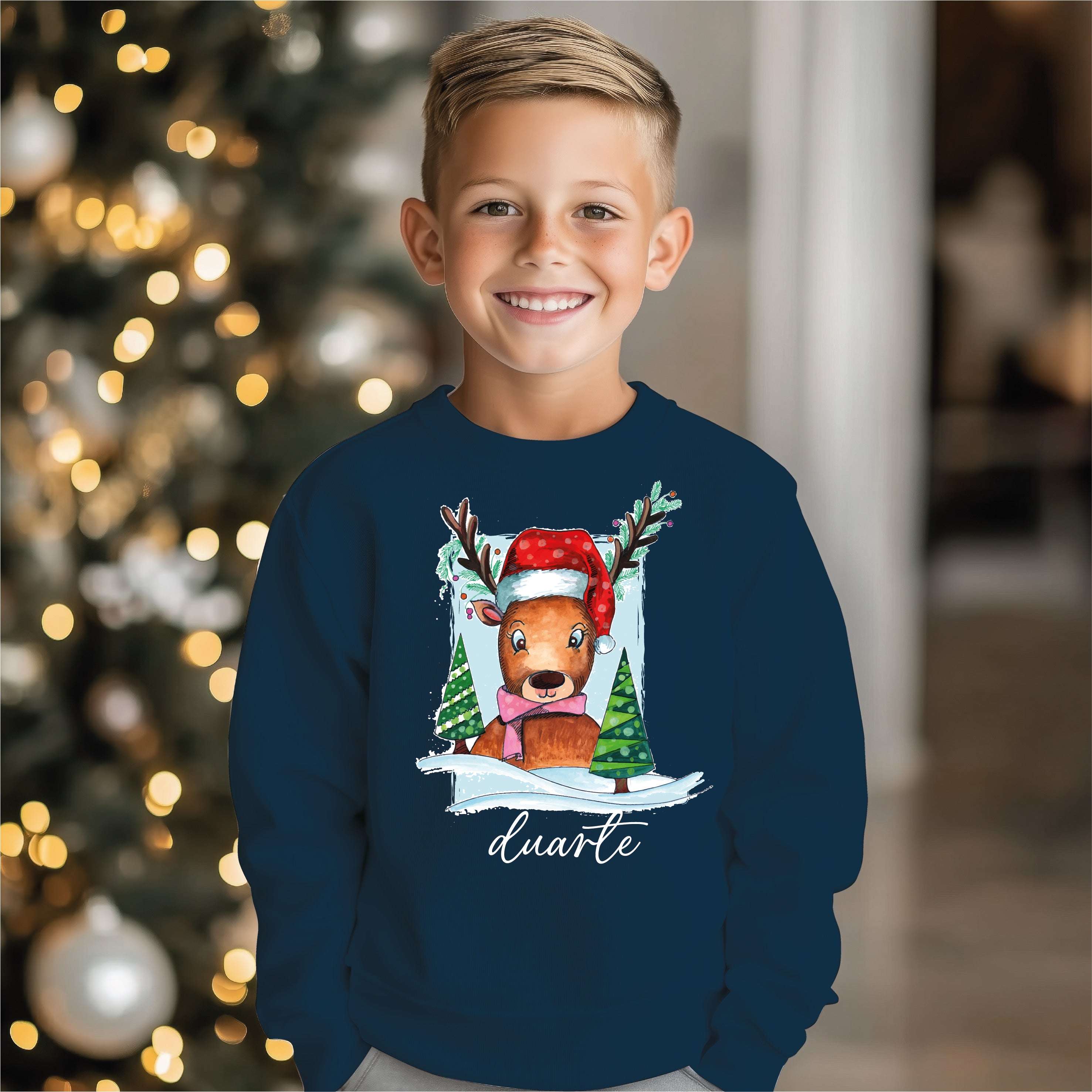 Camisola Natal Rena azul personalizada - Presente original Natal - D-Arte