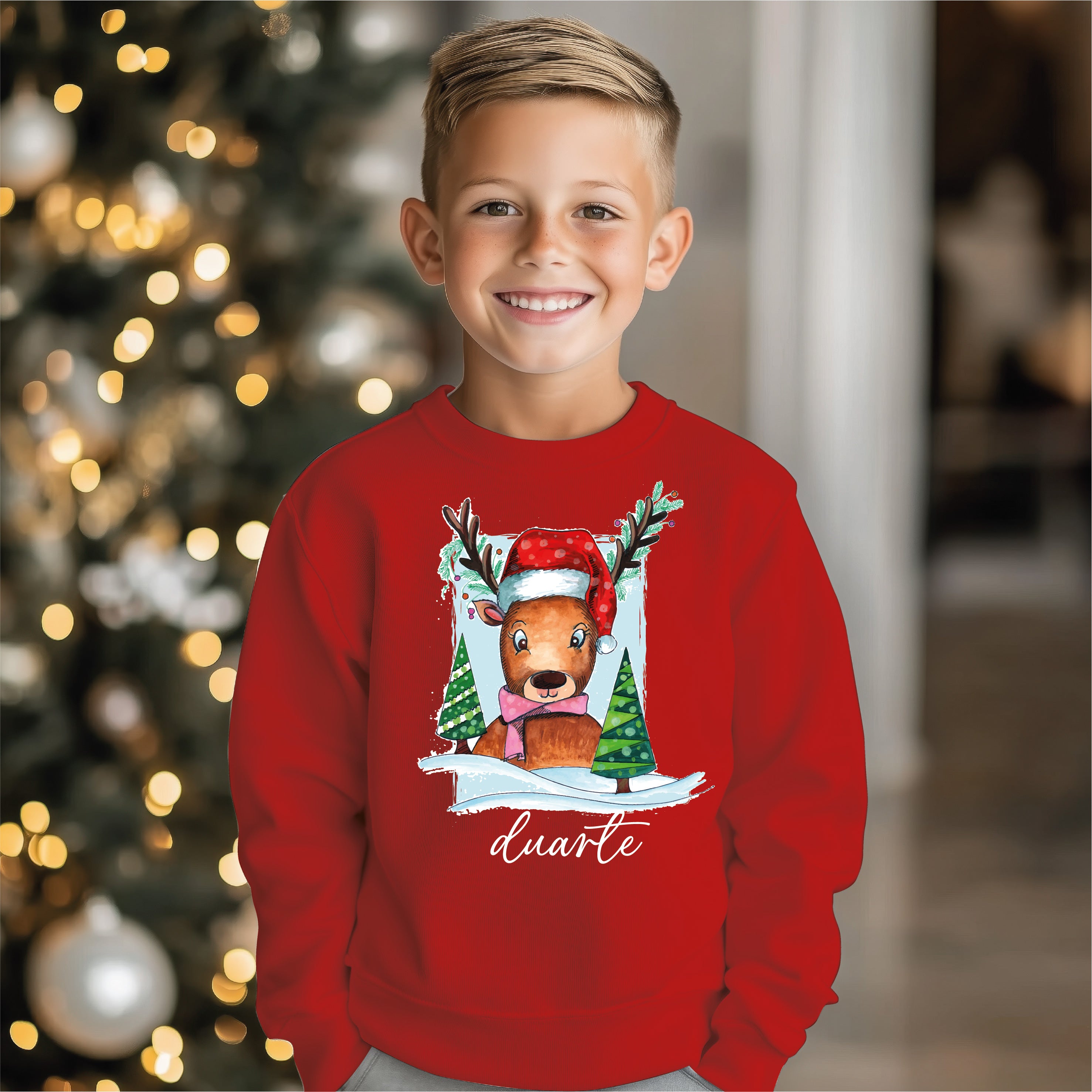 Camisola Natal Rena personalizada branca com design festivo - Adulto e criança - D-Arte Portugal