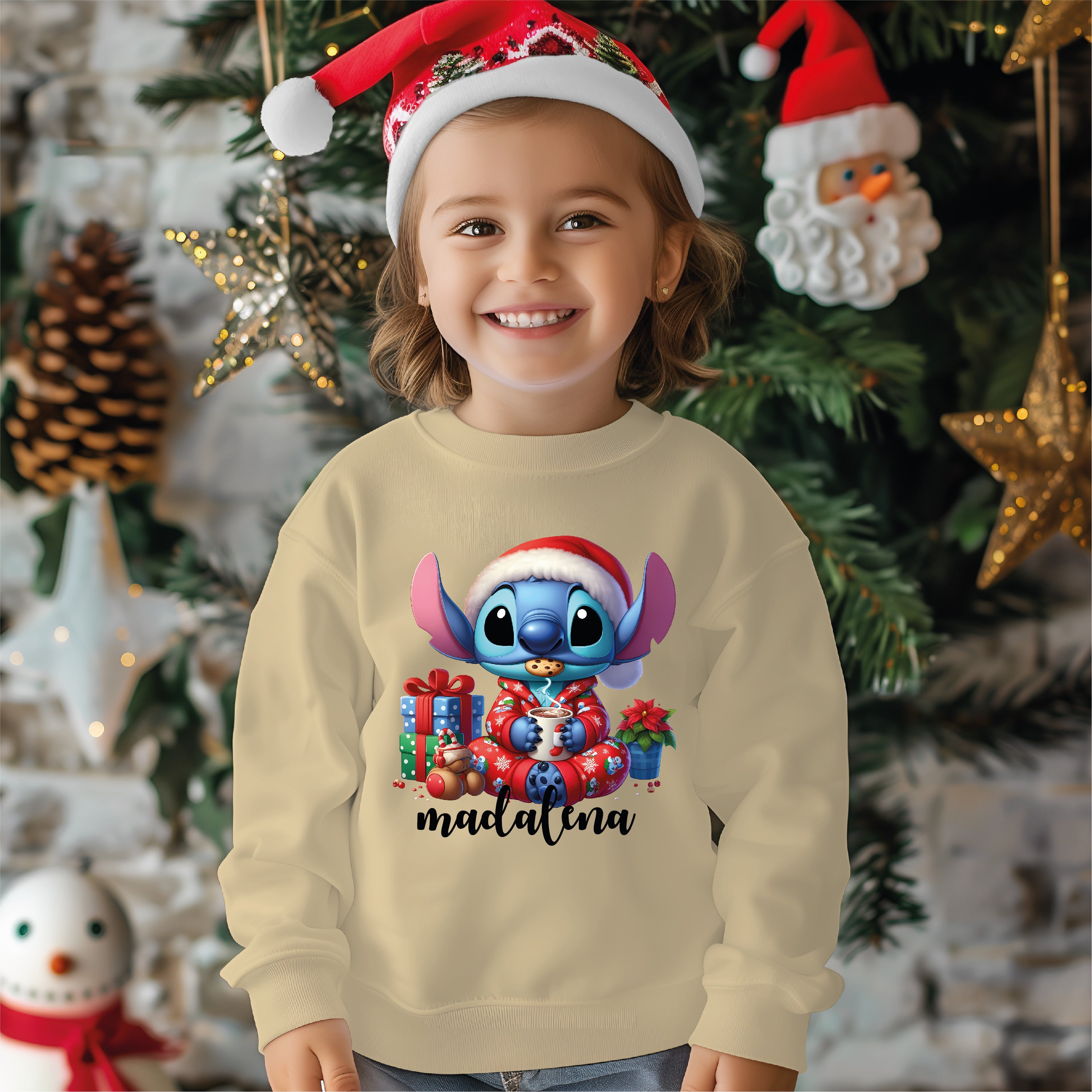 Camisola Natal Stitch bege personalizada - Presente Natal colecionadores Disney