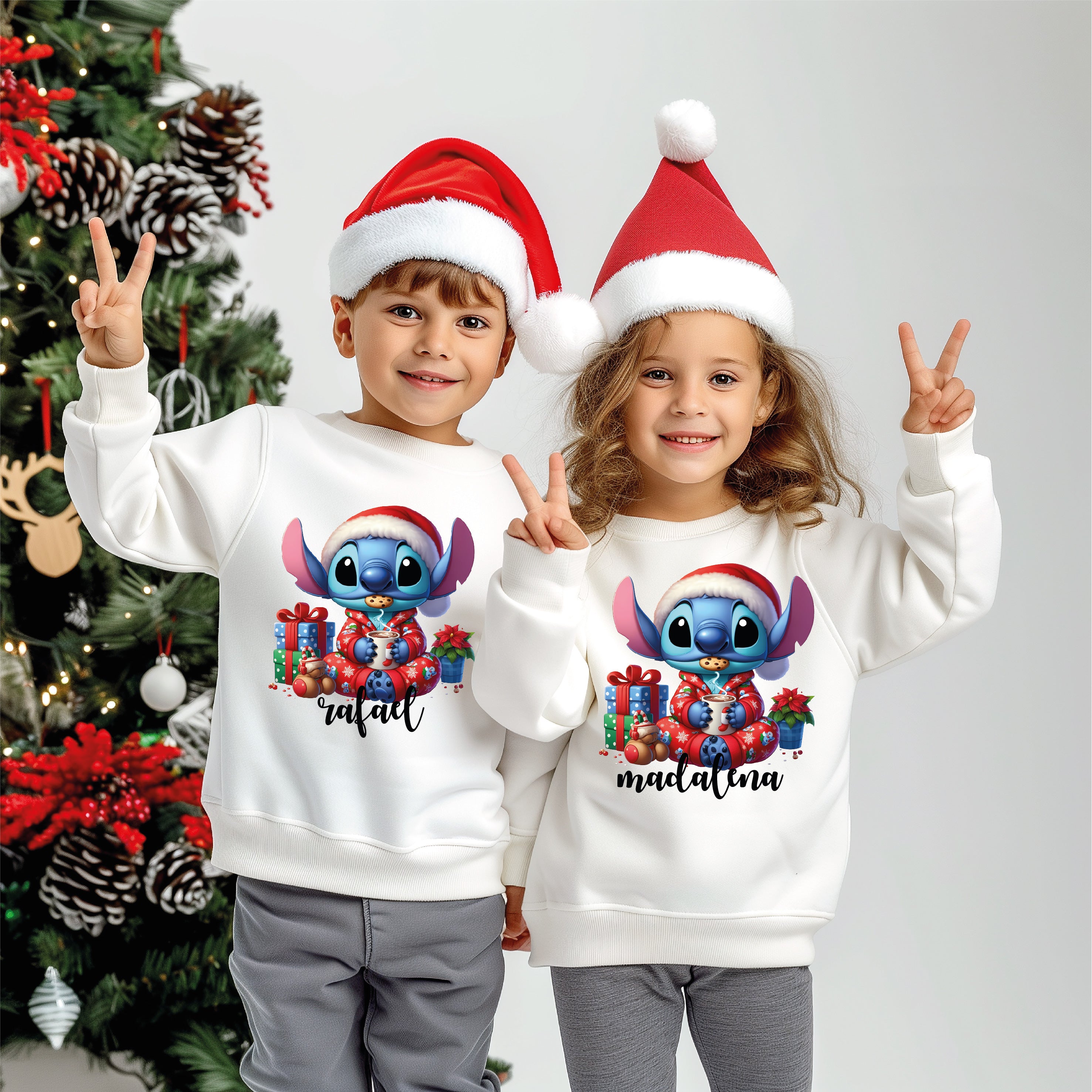 Camisola Natal Stitch branca personalizada Disney - Adulto criança - D-Arte Portugal