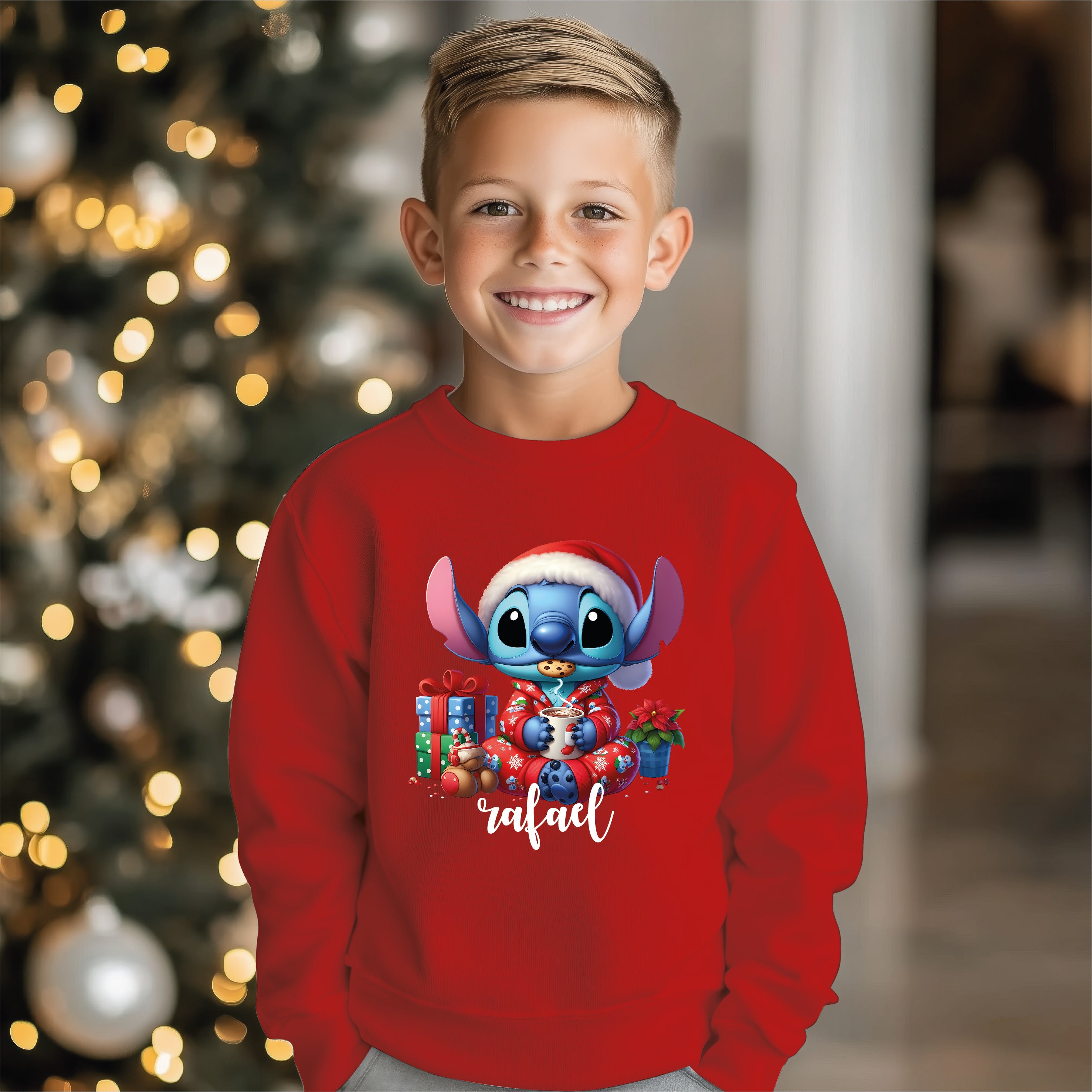 Camisola Natal Stitch vermelha personalizada - Ohana família Natal