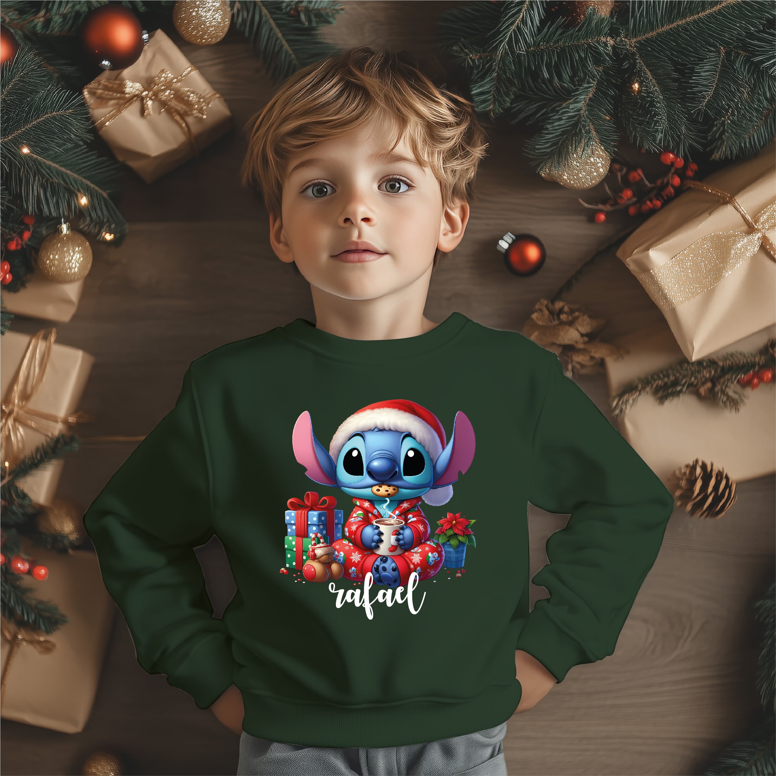 Camisola Natal Stitch verde personalizada - Fãs Disney - Envio rápido Portugal